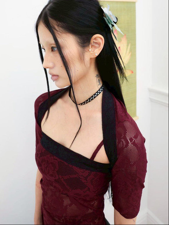 【MIAE】[香] Floral Lace Sleeveless & Bolero SET