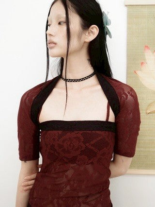 【MIAE】[香] Floral Lace Sleeveless & Bolero SET