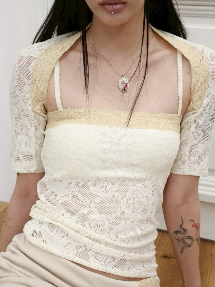 【MIAE】[香] Floral Lace Sleeveless & Bolero SET