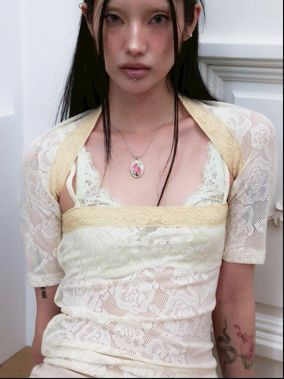 【MIAE】[香] Floral Lace Sleeveless & Bolero SET