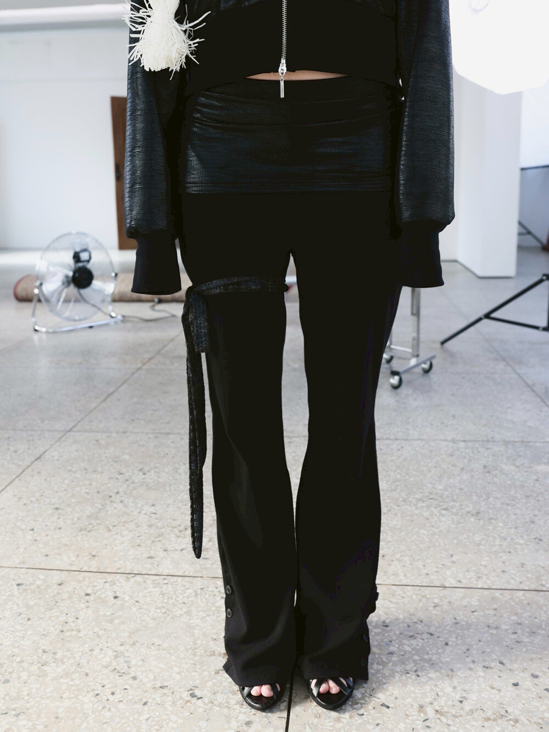 【MIAE】[ID] Layered Leather Bootcut Pants