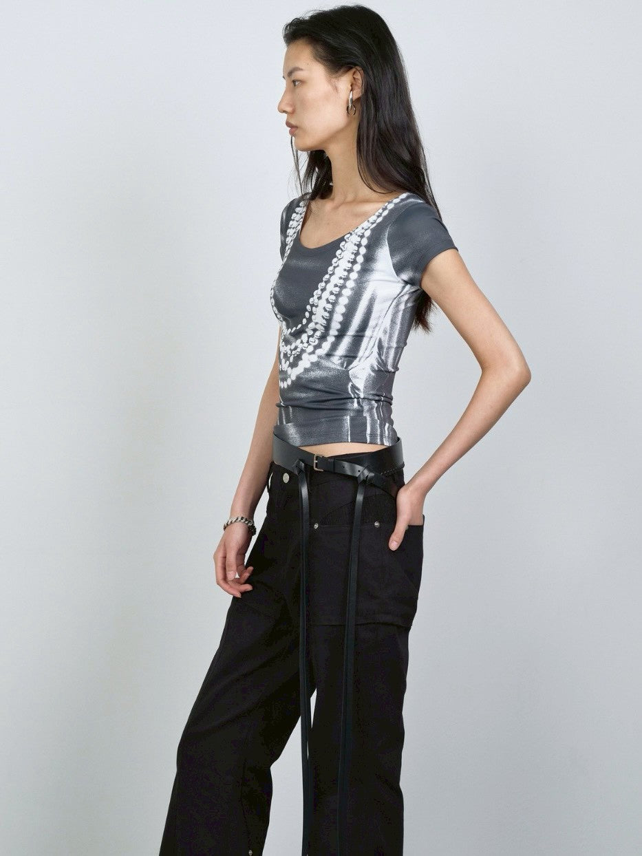 【NACHE】PEARL NECKLACE PRINTED T-SHIRT