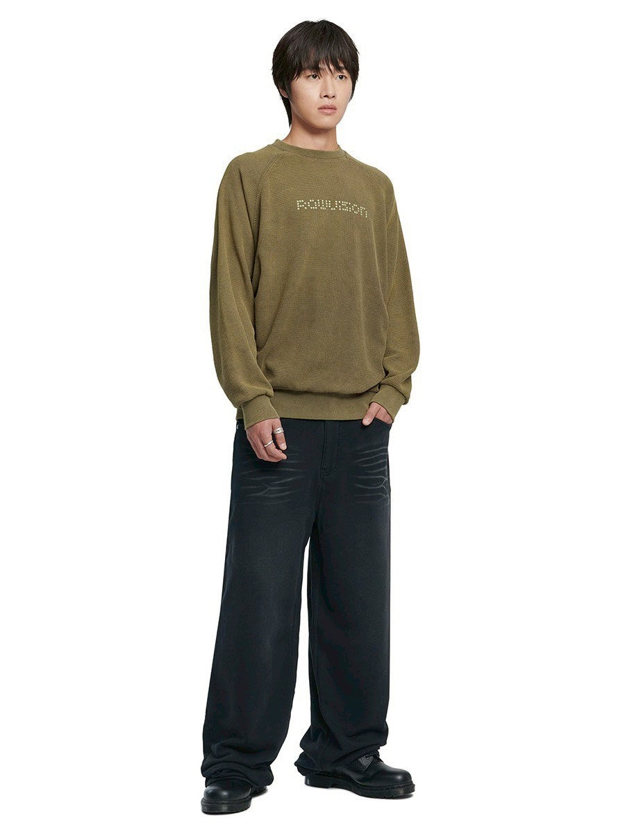 【NOMANUAL】DOT MATRIX TEXT WAFFLE LONG SLEEVE TEE