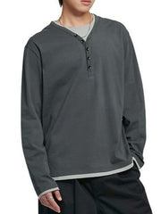 【NOMANUAL】LAYERED HENLEY NECK LONG SLEEVE TEE