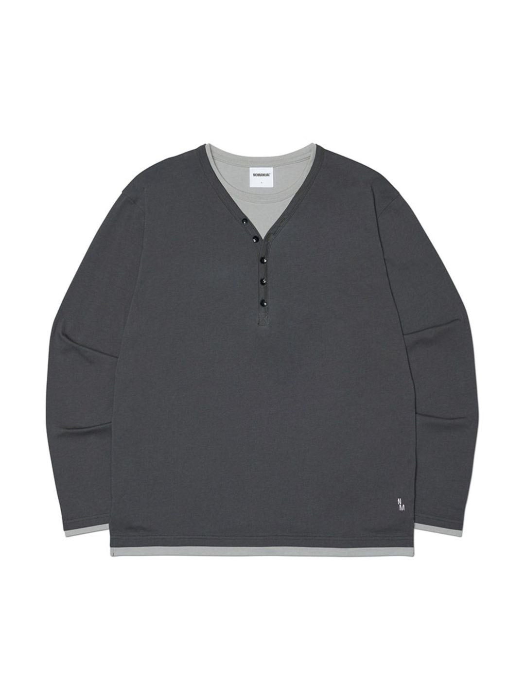 【NOMANUAL】LAYERED HENLEY NECK LONG SLEEVE TEE
