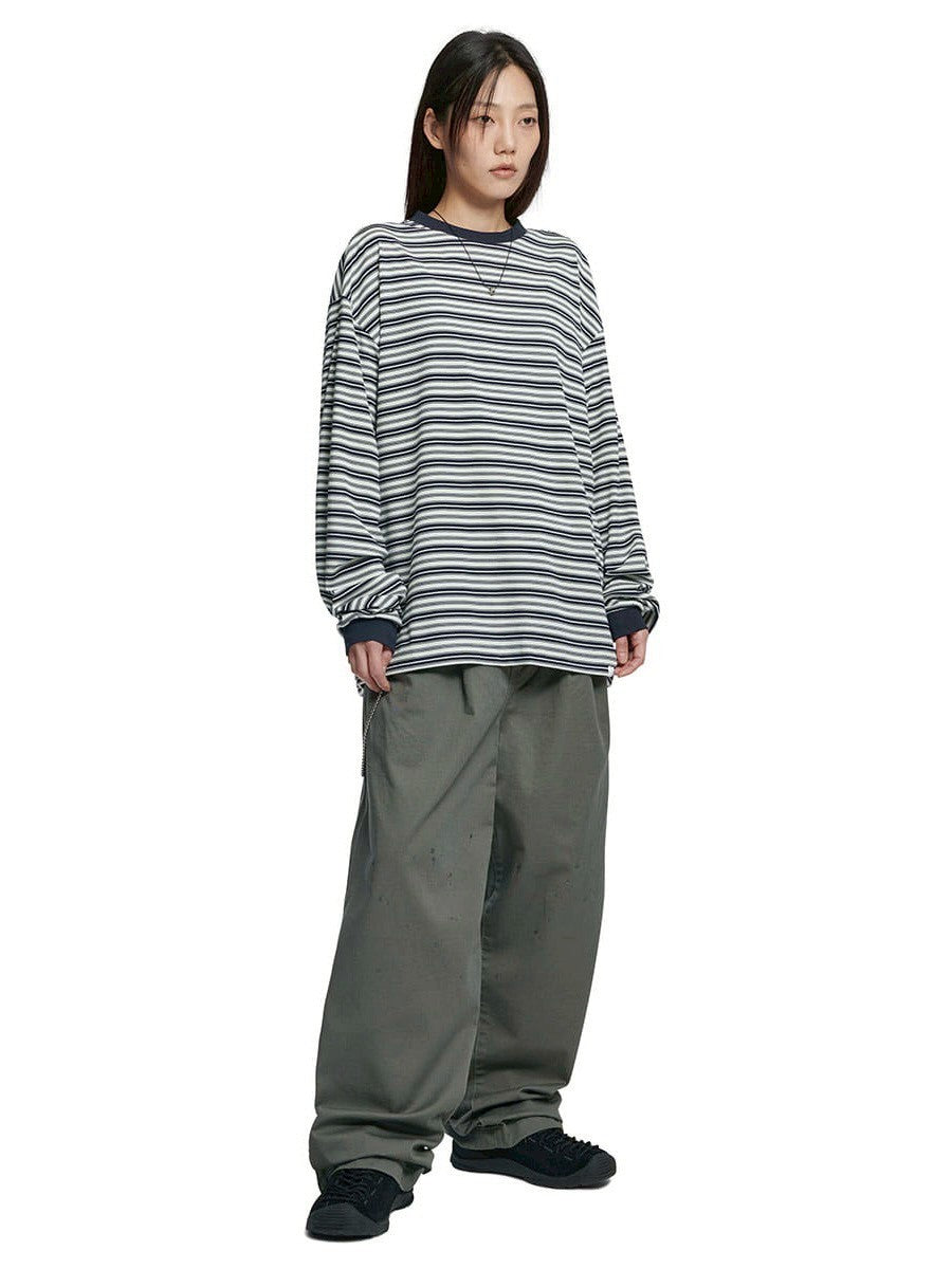 【NOMANUAL】OFFBEAT STRIPE LONG SLEEVE TEE