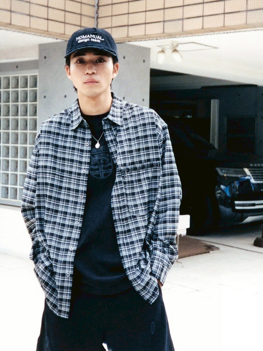 【NOMANUAL】PAINTED PLAID SHIRT