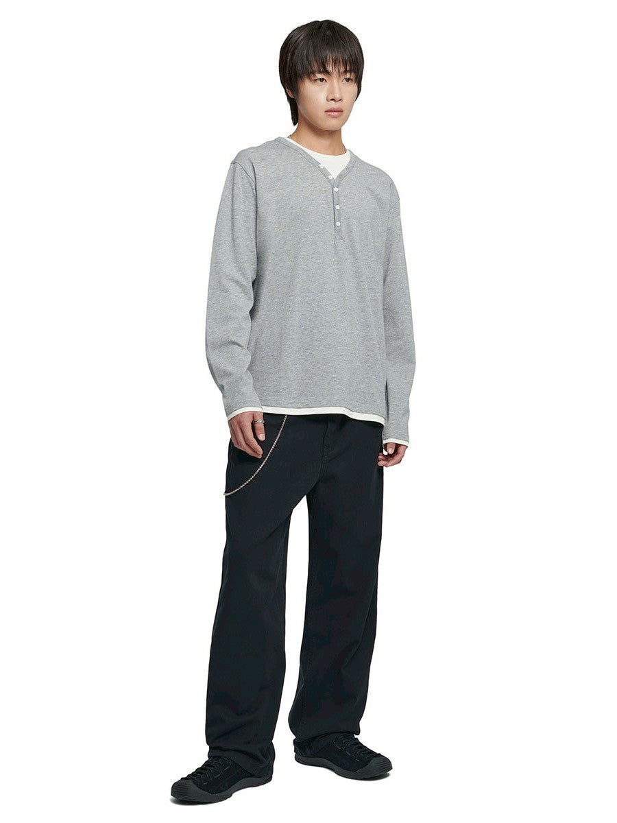 【NOMANUAL】LAYERED HENLEY NECK LONG SLEEVE TEE