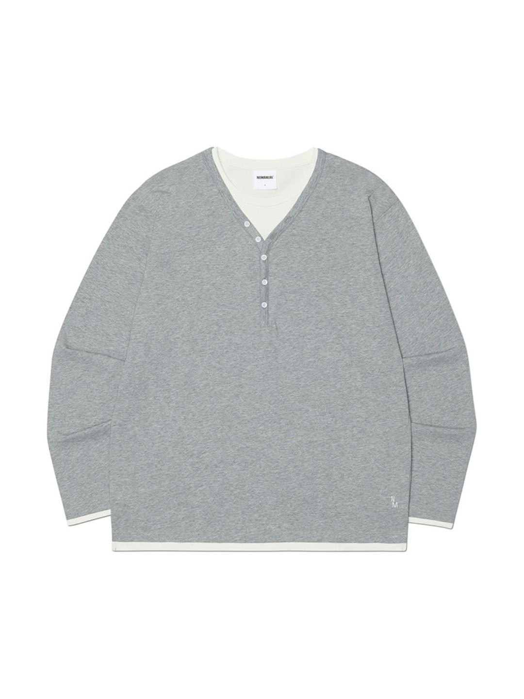 【NOMANUAL】LAYERED HENLEY NECK LONG SLEEVE TEE