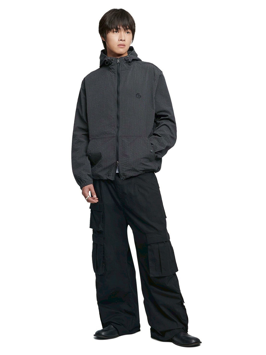 【NOMANUAL】HOODED CHECK WIND JACKET