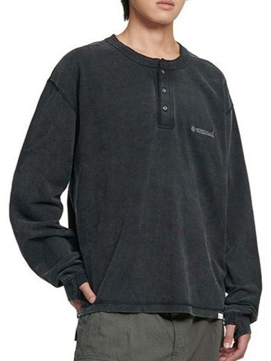 【NOMANUAL】DAMAGED HENLEY NECK SHIRT