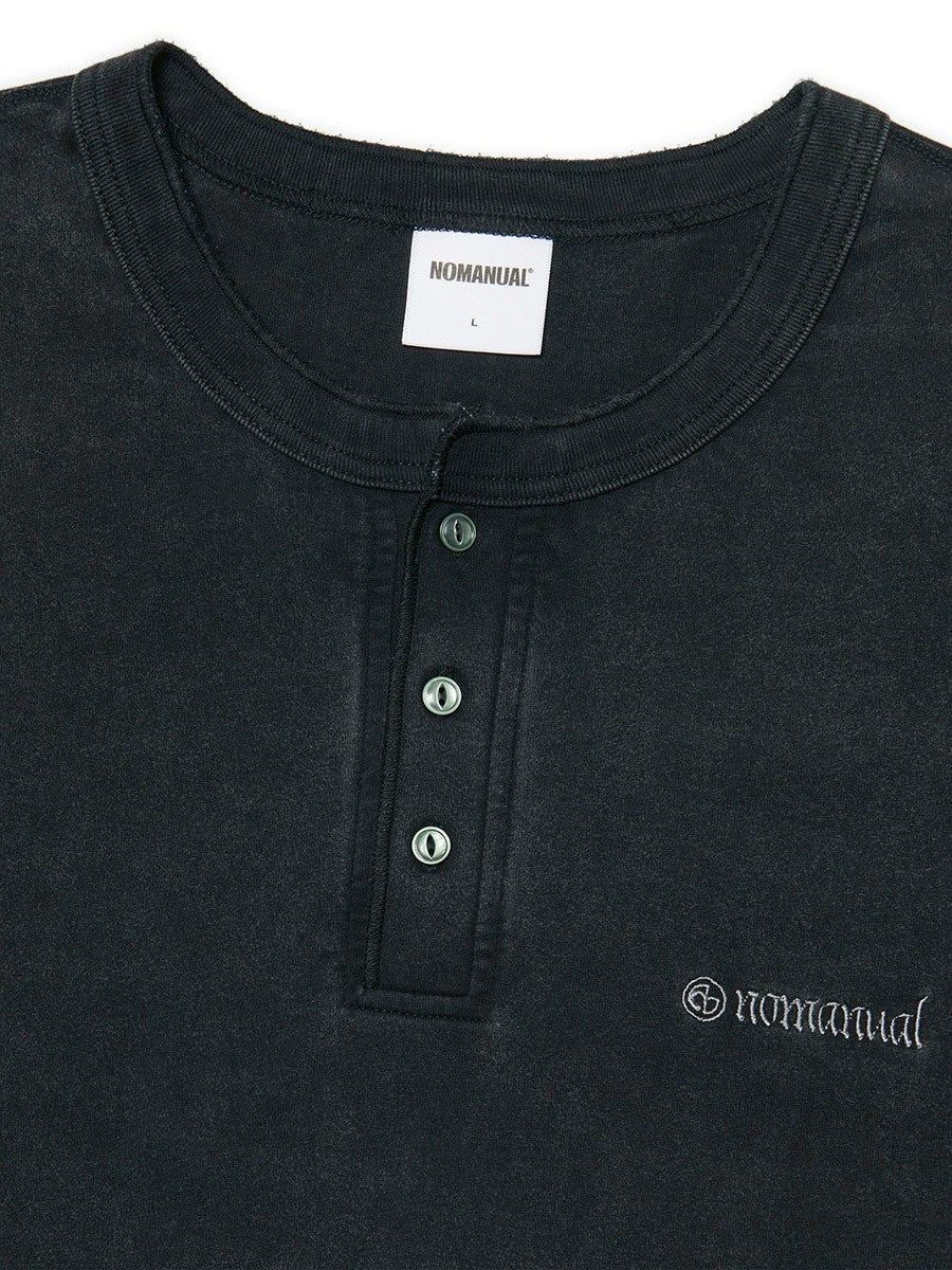 【NOMANUAL】DAMAGED HENLEY NECK SHIRT