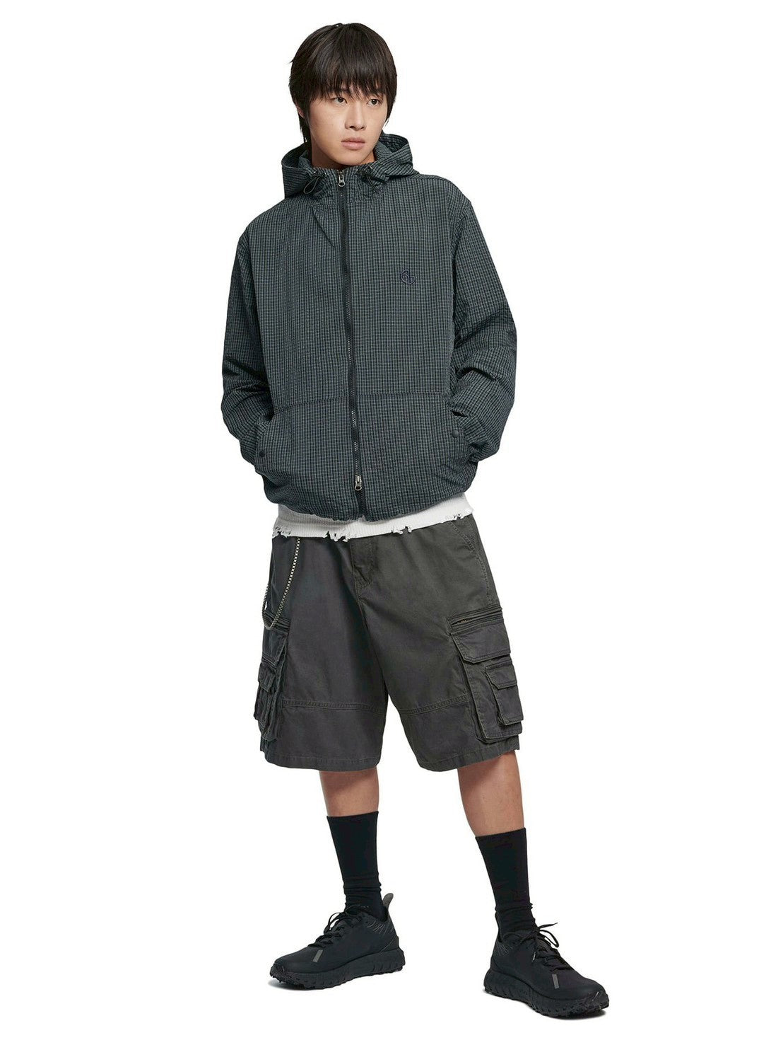 【NOMANUAL】HOODED CHECK WIND JACKET