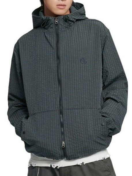 【NOMANUAL】HOODED CHECK WIND JACKET