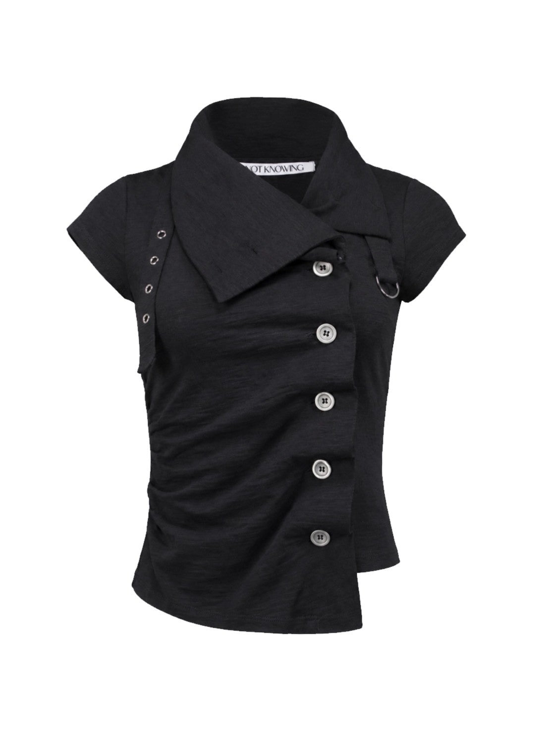 【NOT KNOWING】Drape Button Shirring Top