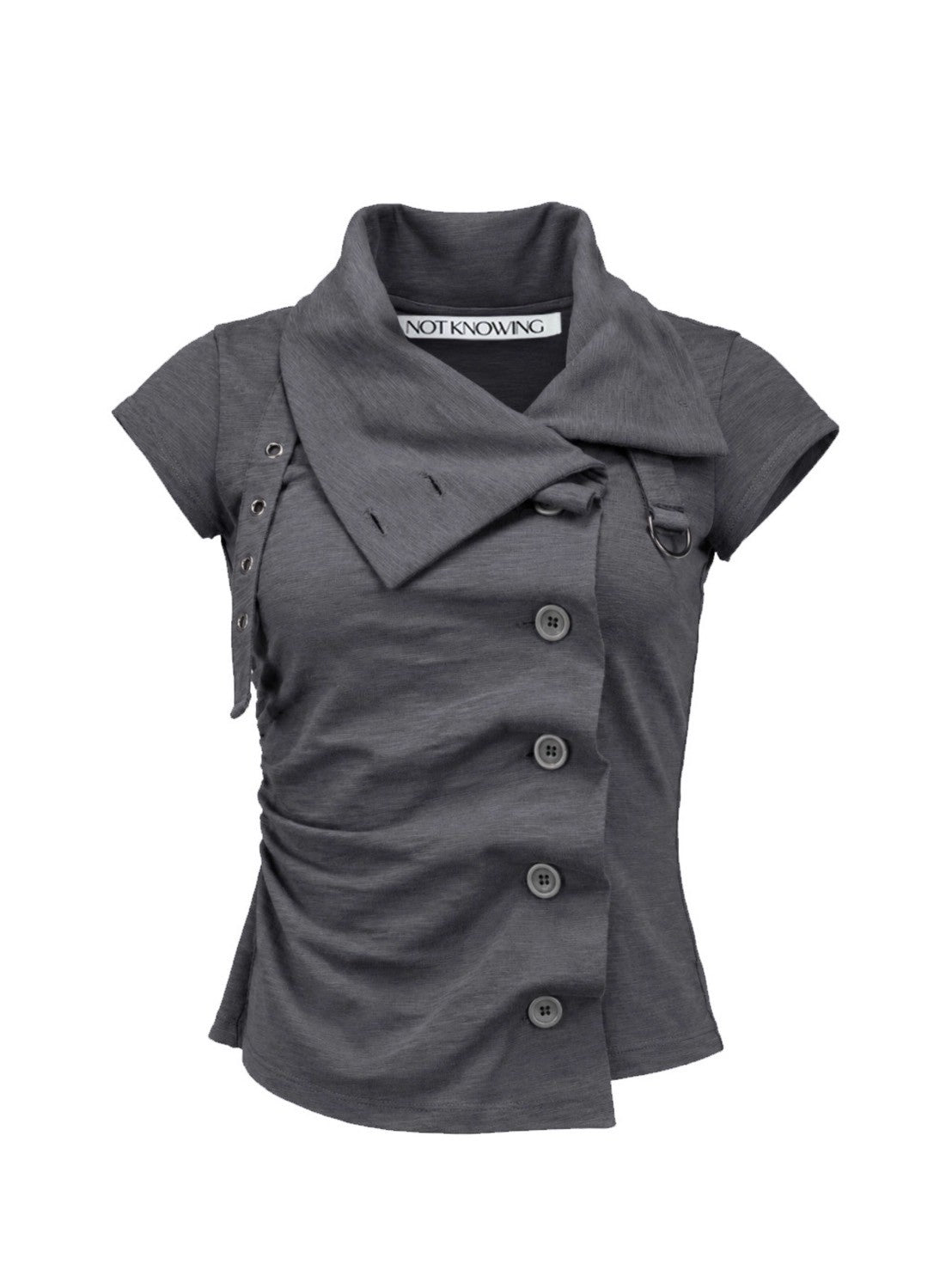 【NOT KNOWING】Drape Button Shirring Top