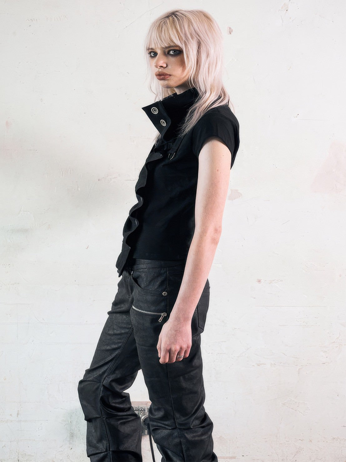 【NOT KNOWING】Drape Button Shirring Top