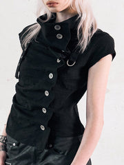 【NOT KNOWING】Drape Button Shirring Top