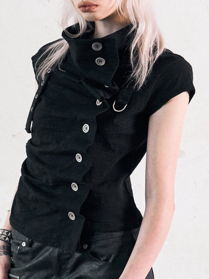 【NOT KNOWING】Drape Button Shirring Top