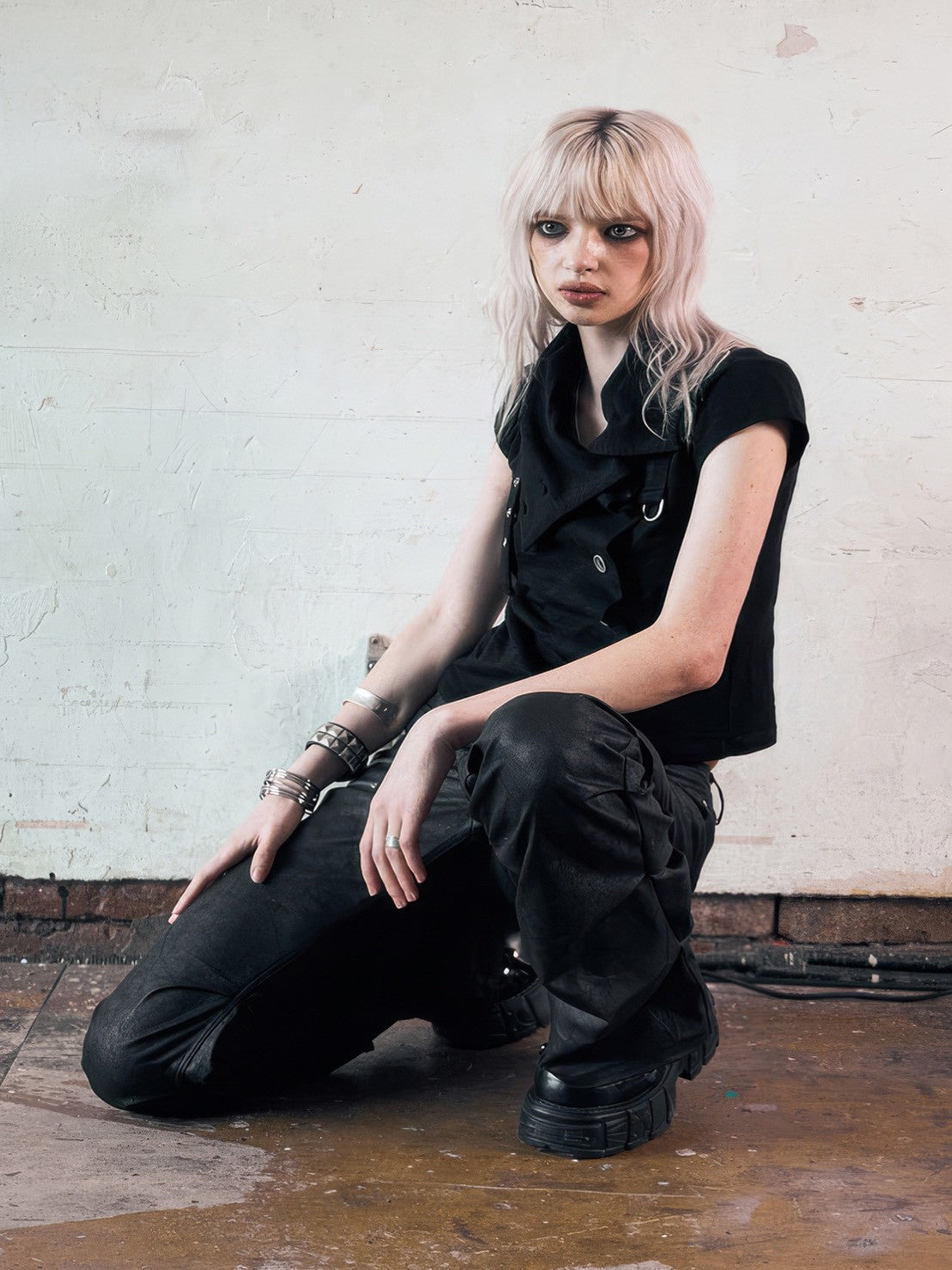 【NOT KNOWING】Drape Button Shirring Top