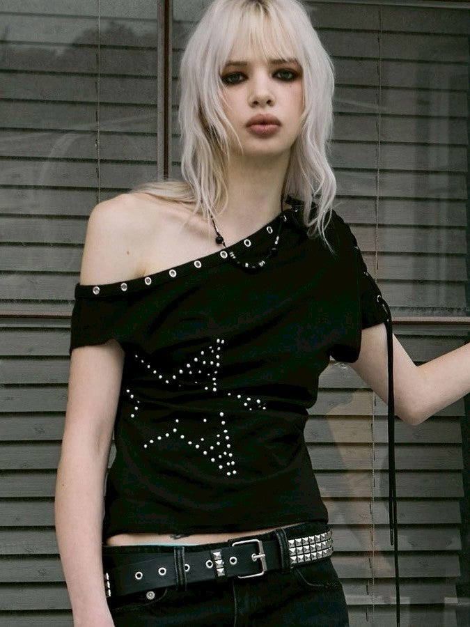 【NOT KNOWING】One Shoulder Lace Up Top