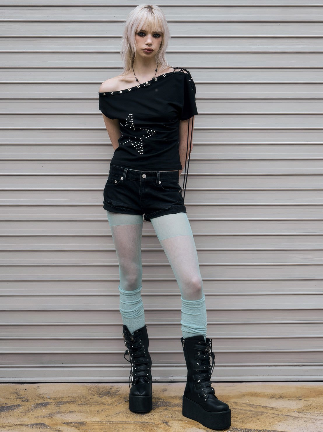 【NOT KNOWING】One Shoulder Lace Up Top