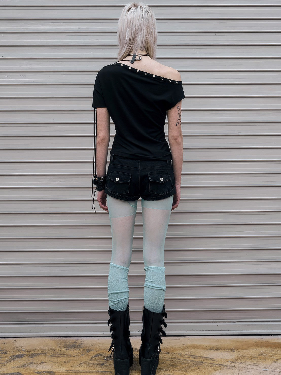 【NOT KNOWING】One Shoulder Lace Up Top