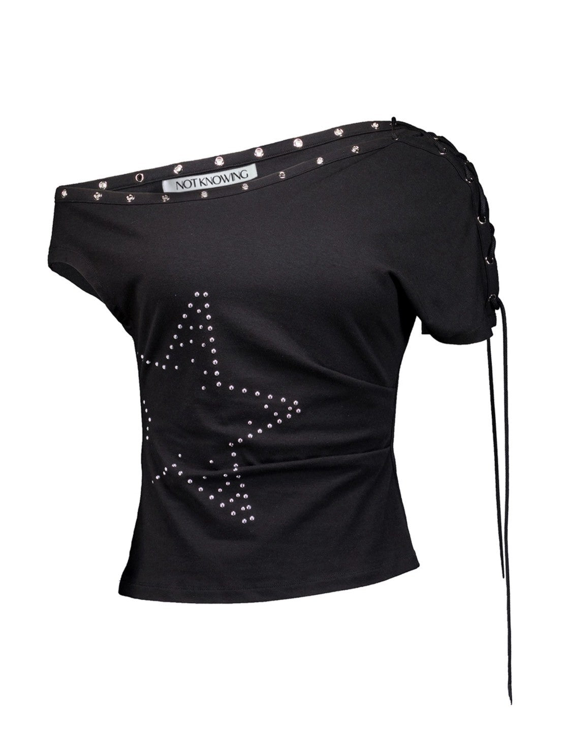 【NOT KNOWING】One Shoulder Lace Up Top