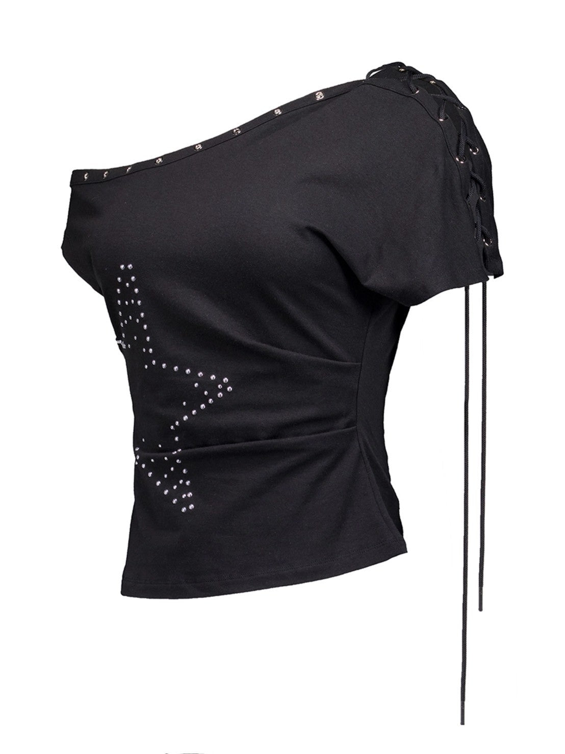 【NOT KNOWING】One Shoulder Lace Up Top