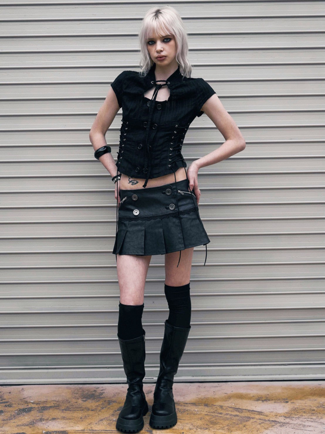 【NOT KNOWING】Double Lace Up Blouse