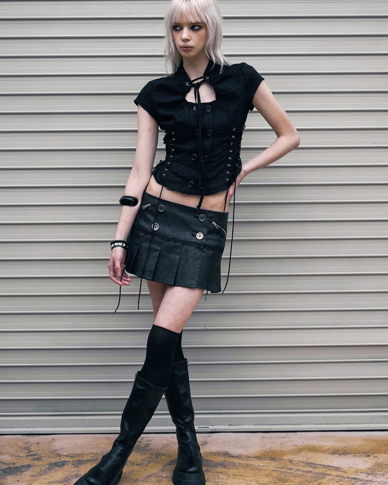 【NOT KNOWING】Double Lace Up Blouse