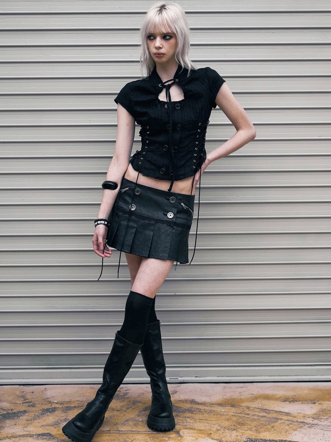 【NOT KNOWING】Double Lace Up Blouse