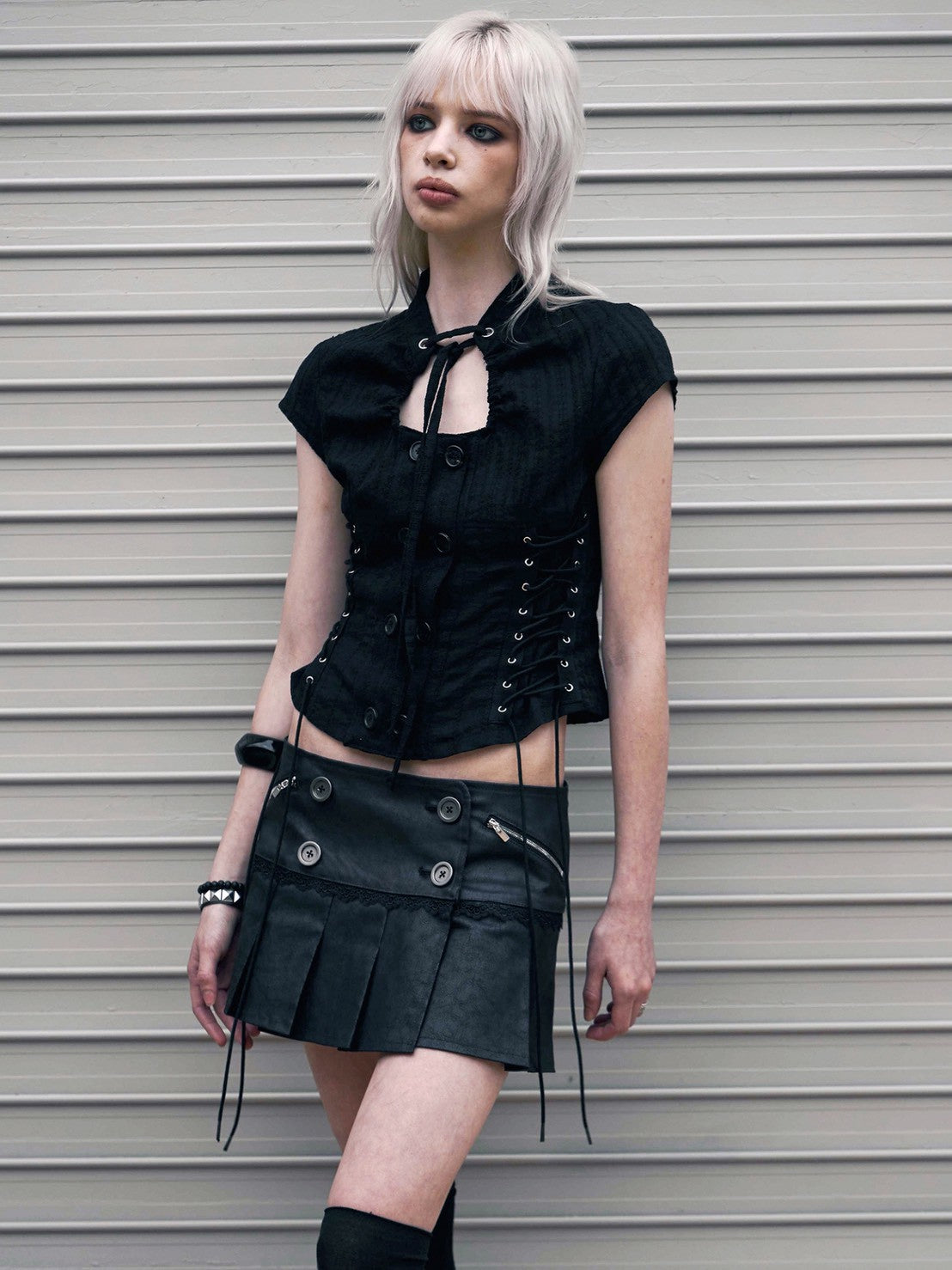 【NOT KNOWING】Double Lace Up Blouse