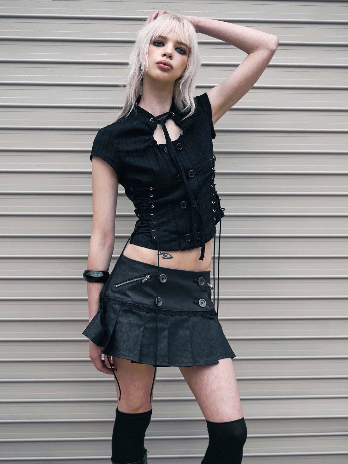【NOT KNOWING】Double Lace Up Blouse