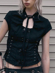 【NOT KNOWING】Double Lace Up Blouse