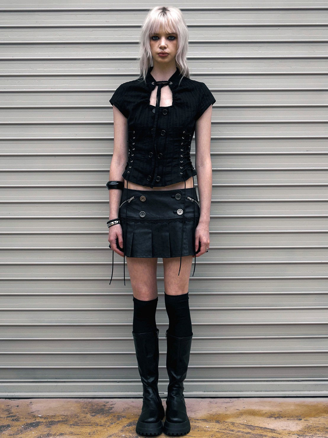 【NOT KNOWING】Double Lace Up Blouse