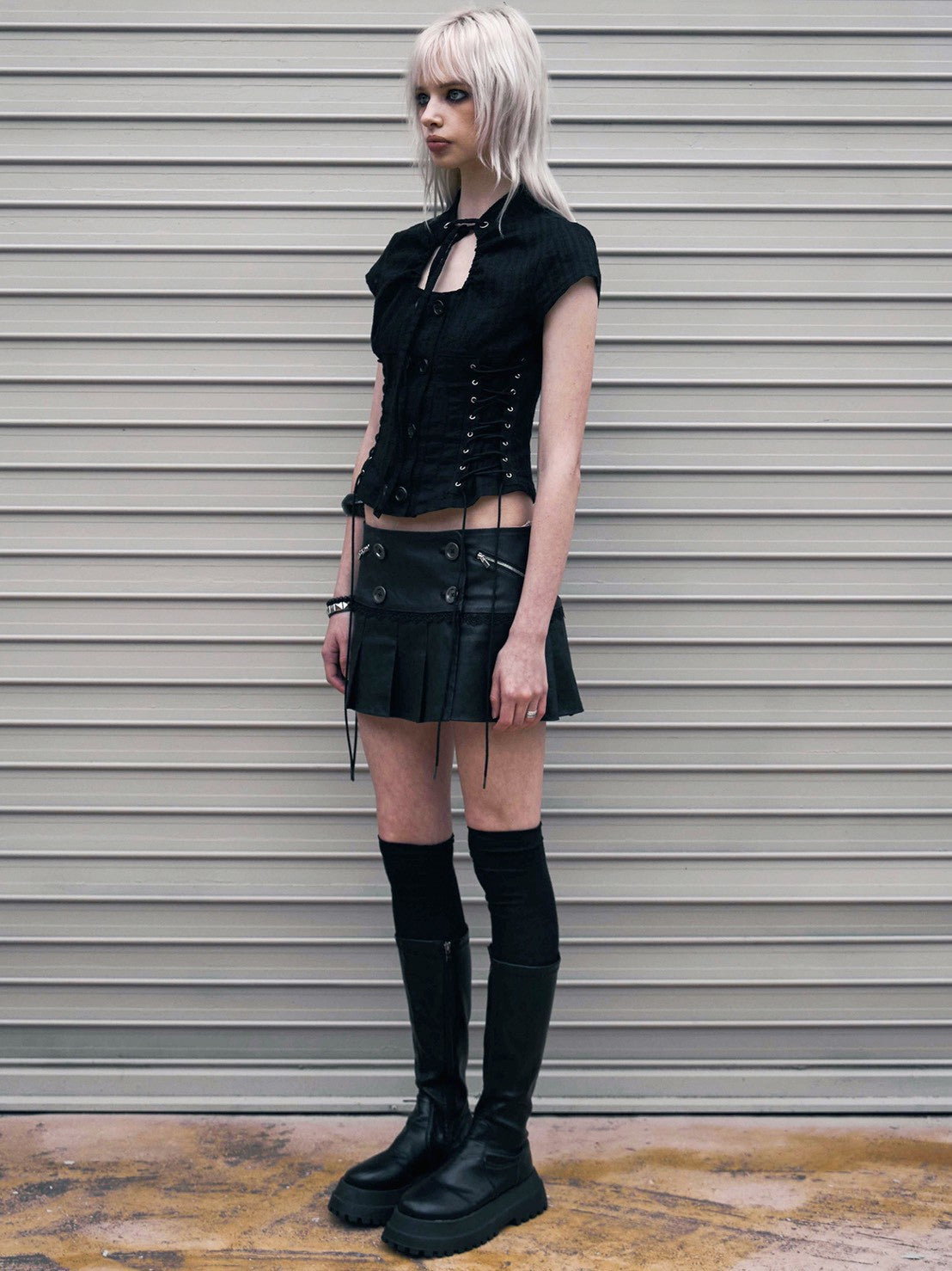 【NOT KNOWING】Double Lace Up Blouse