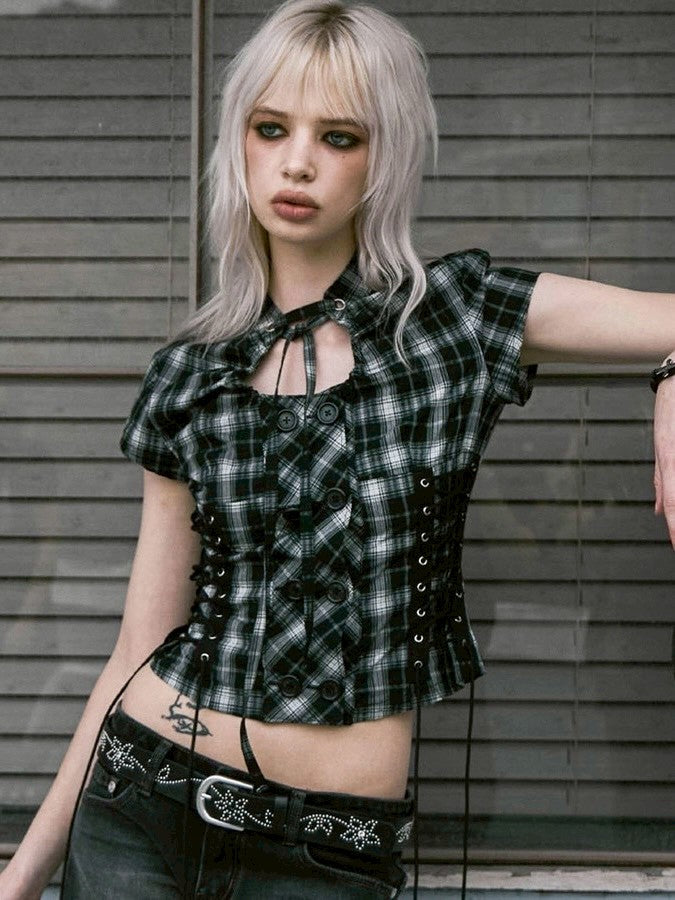 【NOT KNOWING】Double Lace Up Blouse