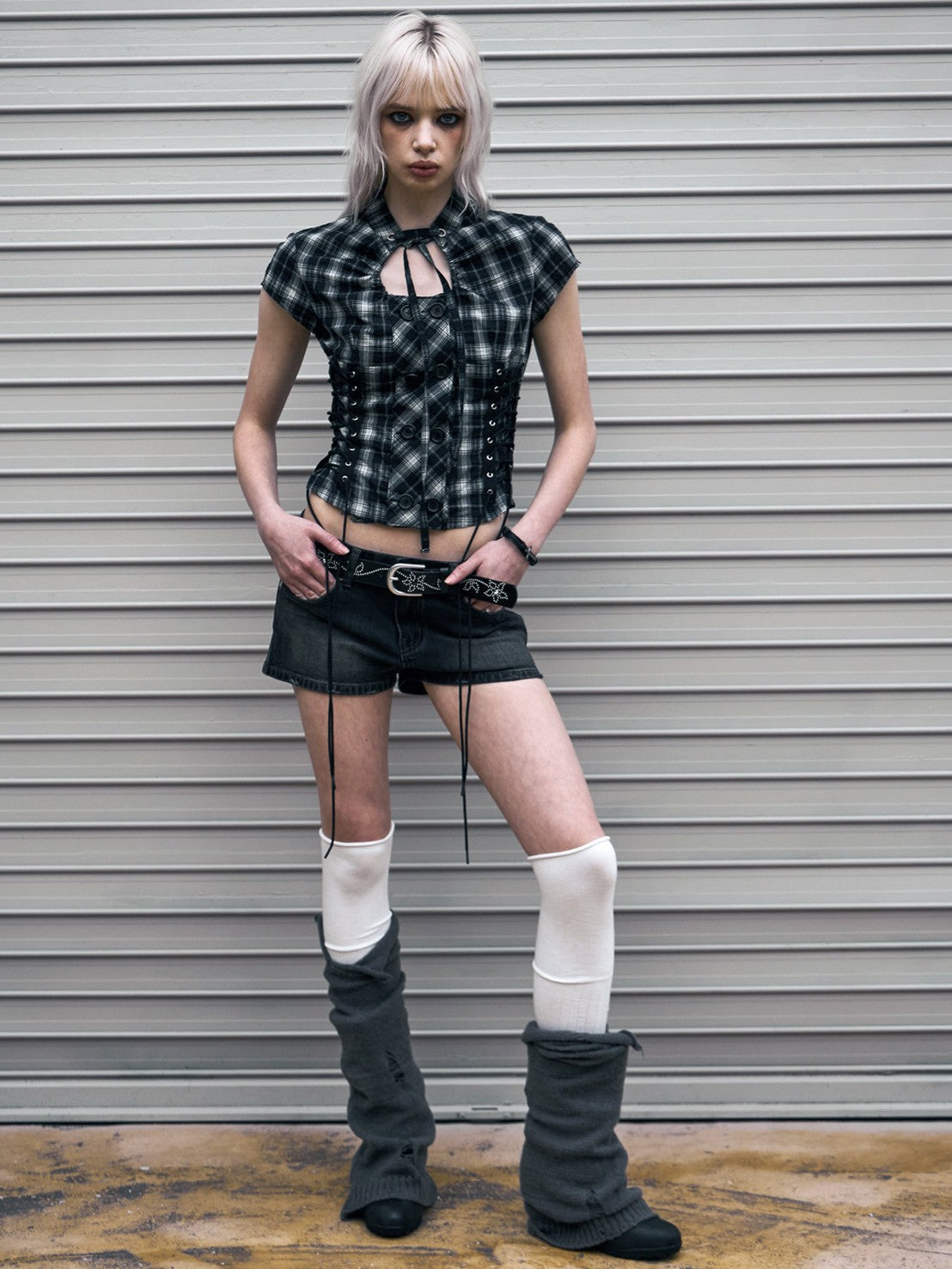 【NOT KNOWING】Double Lace Up Blouse