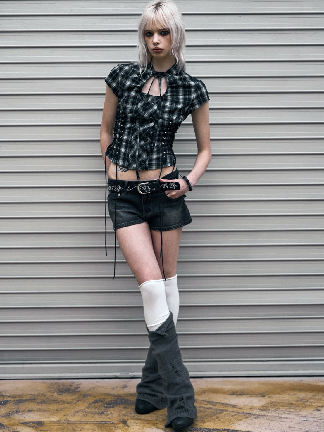 【NOT KNOWING】Double Lace Up Blouse