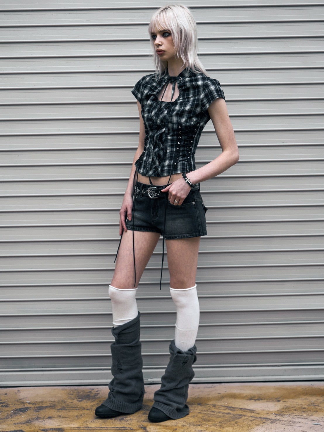 【NOT KNOWING】Double Lace Up Blouse