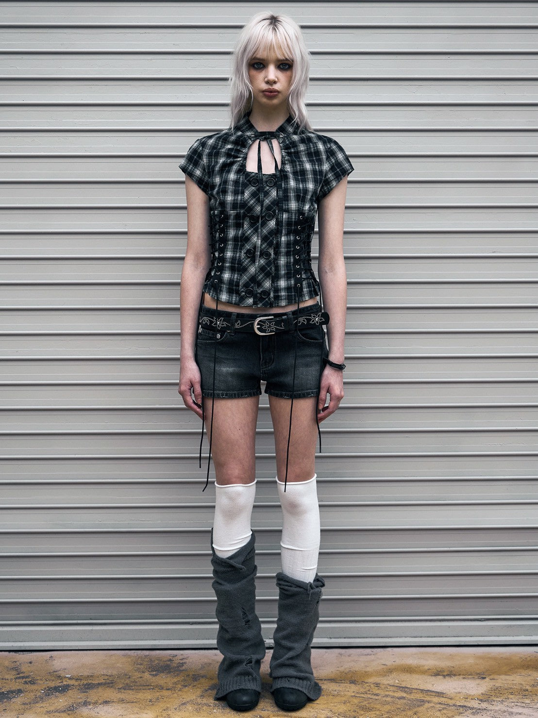 【NOT KNOWING】Double Lace Up Blouse