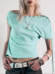 【NOT KNOWING】One Shoulder Lace Up Top
