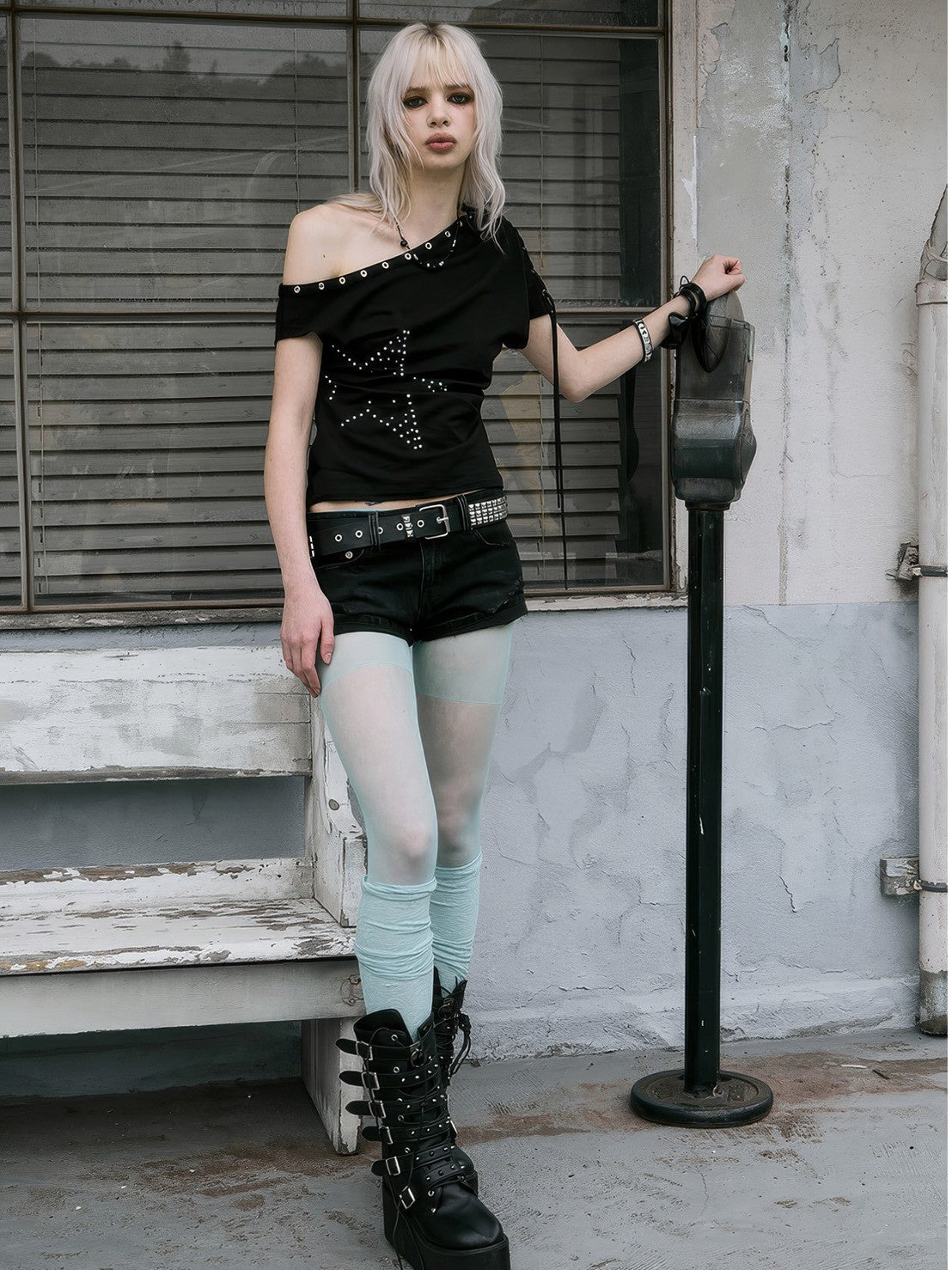 【NOT KNOWING】One Shoulder Lace Up Top