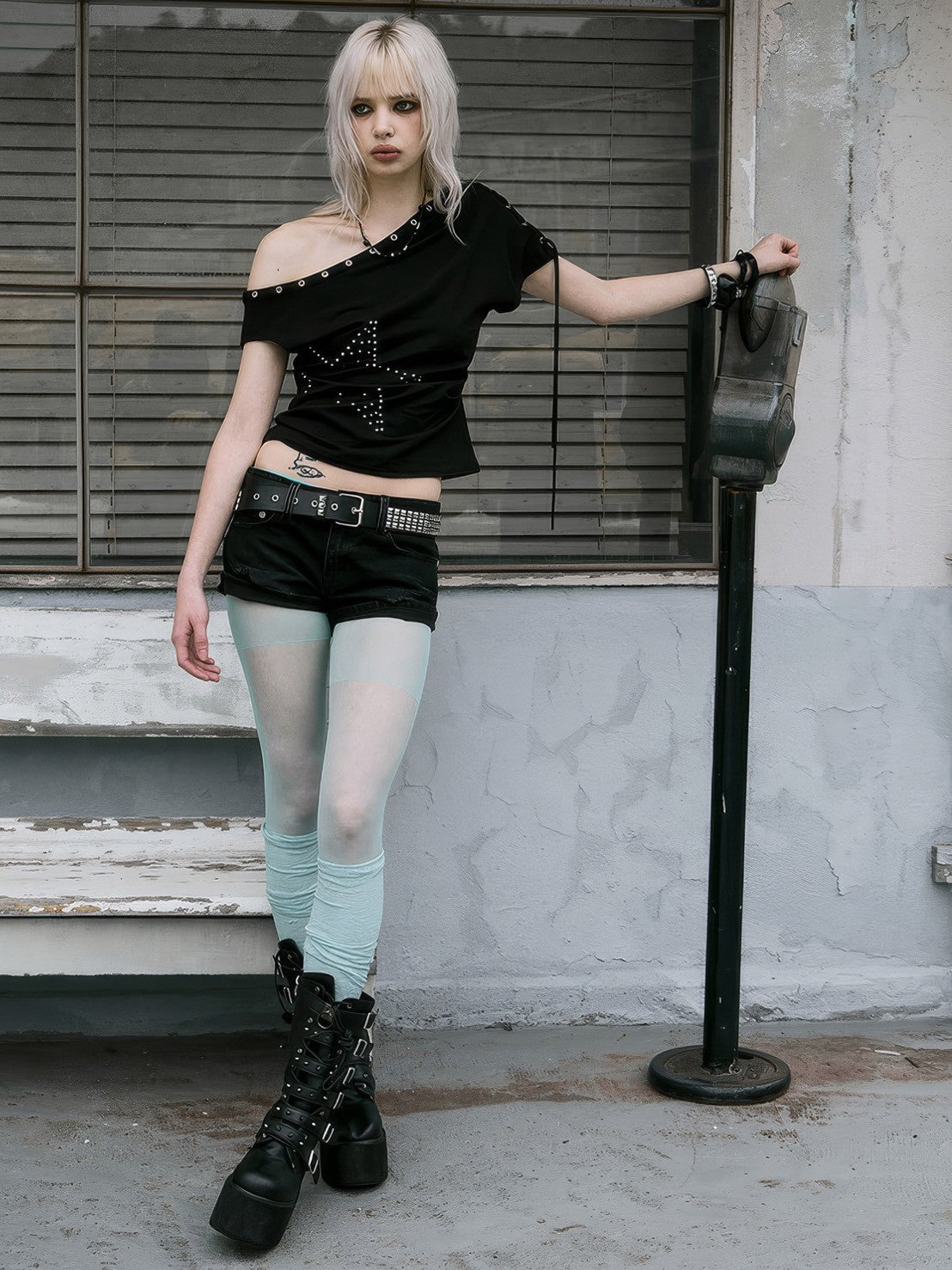 【NOT KNOWING】One Shoulder Lace Up Top