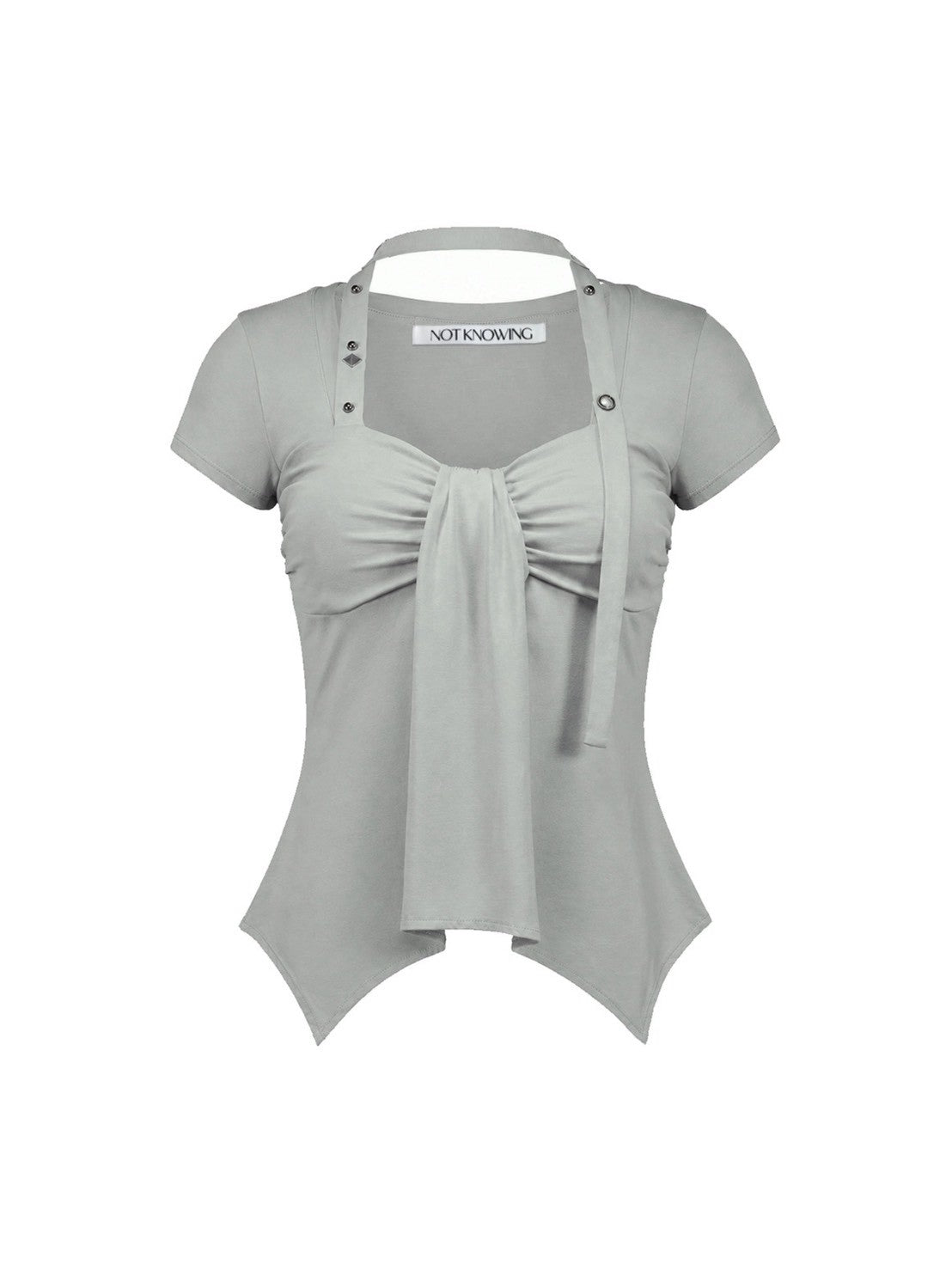 【NOT KNOWING】Ribbon Drape Stud Top