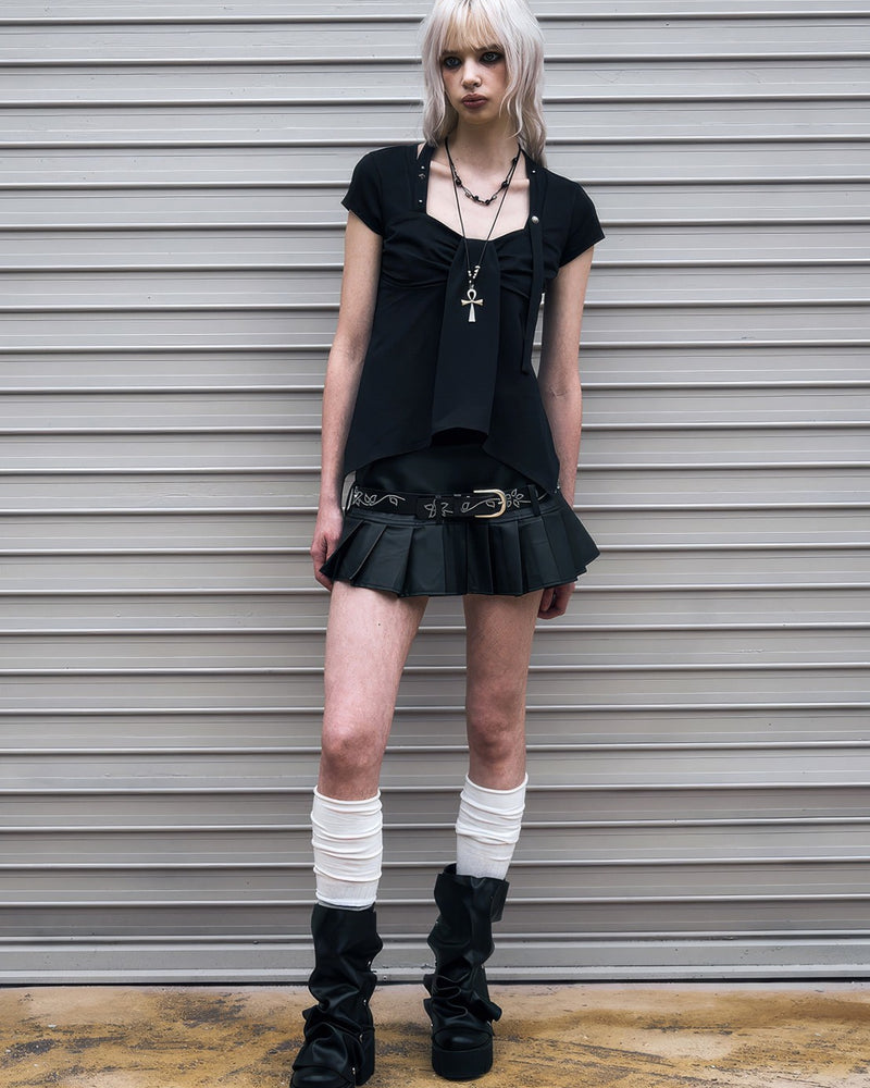 【NOT KNOWING】Ribbon Drape Stud Top