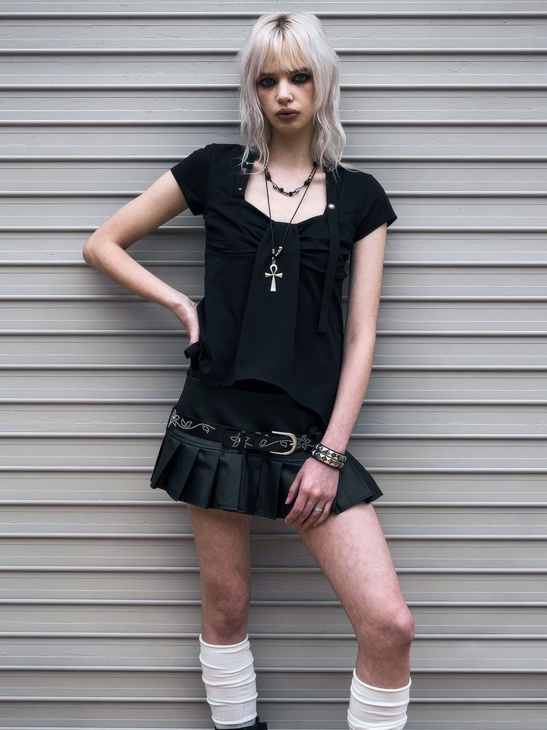 【NOT KNOWING】Ribbon Drape Stud Top