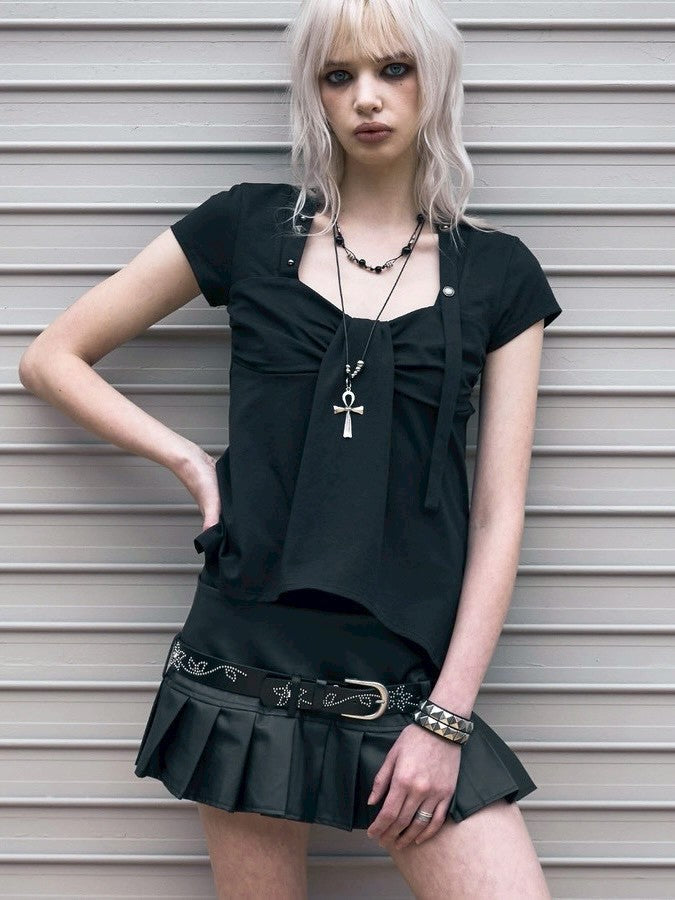 【NOT KNOWING】Ribbon Drape Stud Top