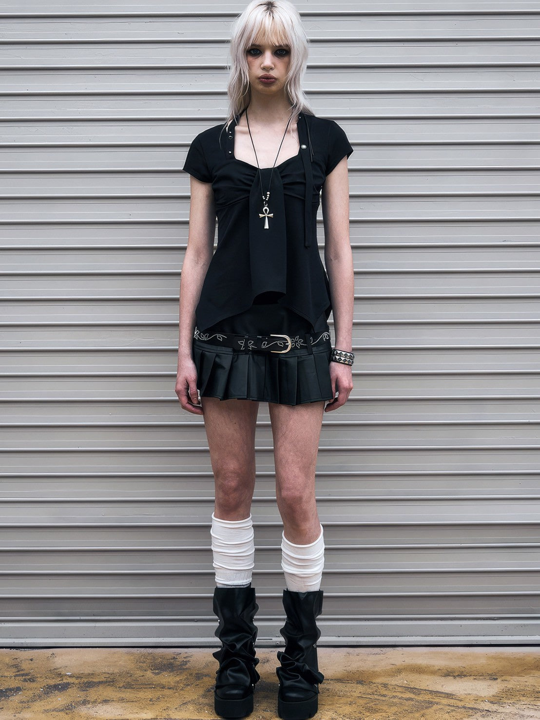 【NOT KNOWING】Ribbon Drape Stud Top
